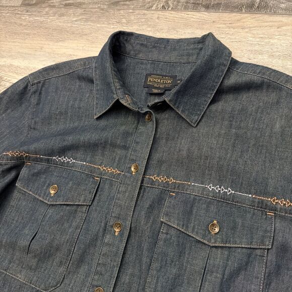 Pendleton Tops - Pendleton Shirt Womens Med Blue Chambray Originals Long Sleeve Button Up Cotton